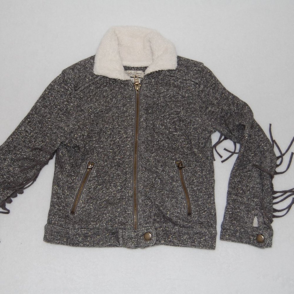 Lucky Brand Girls Size 5, Gray Soft Cotton Jacket with Fringe Sleeves - Picture 12 of 12